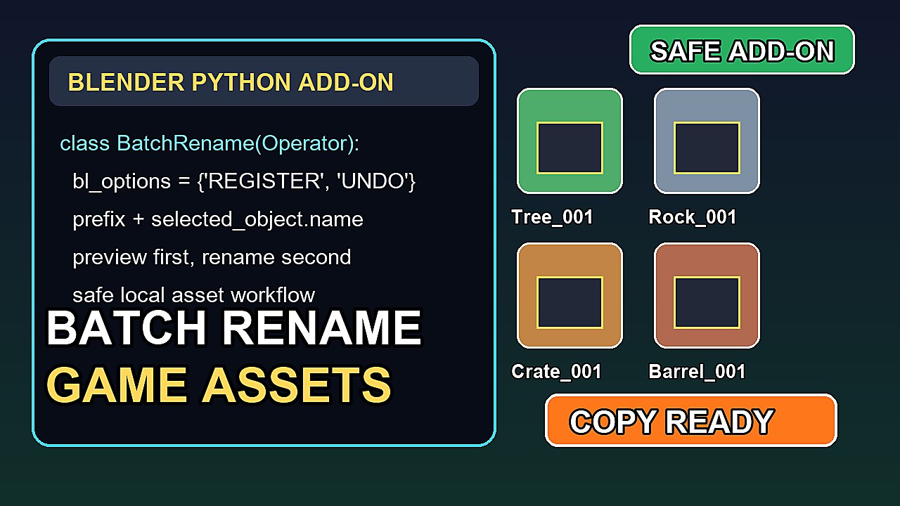 Thumbnail for Blender Batch Asset Rename Add-on for Game Creators